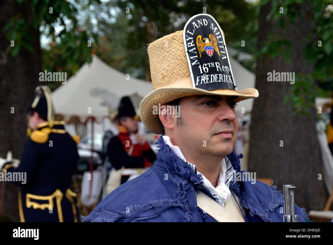 Man dressed as a member of the Md Militia 16th regiment in Frederick  during a reenactment of the war of 1812 Stock Photo