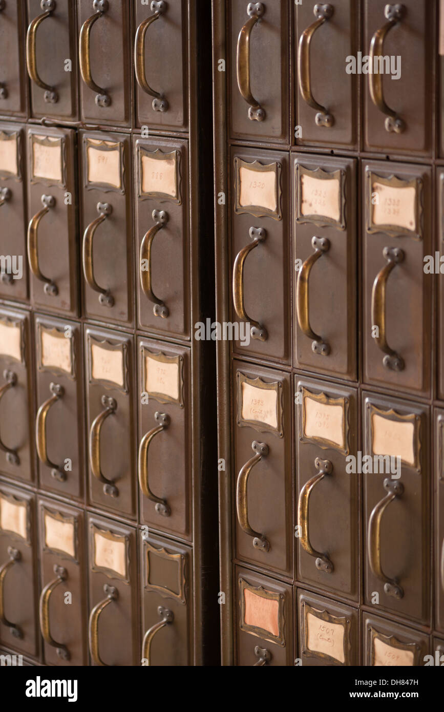 Close up of antique industrial file cabinets Stock Photo
