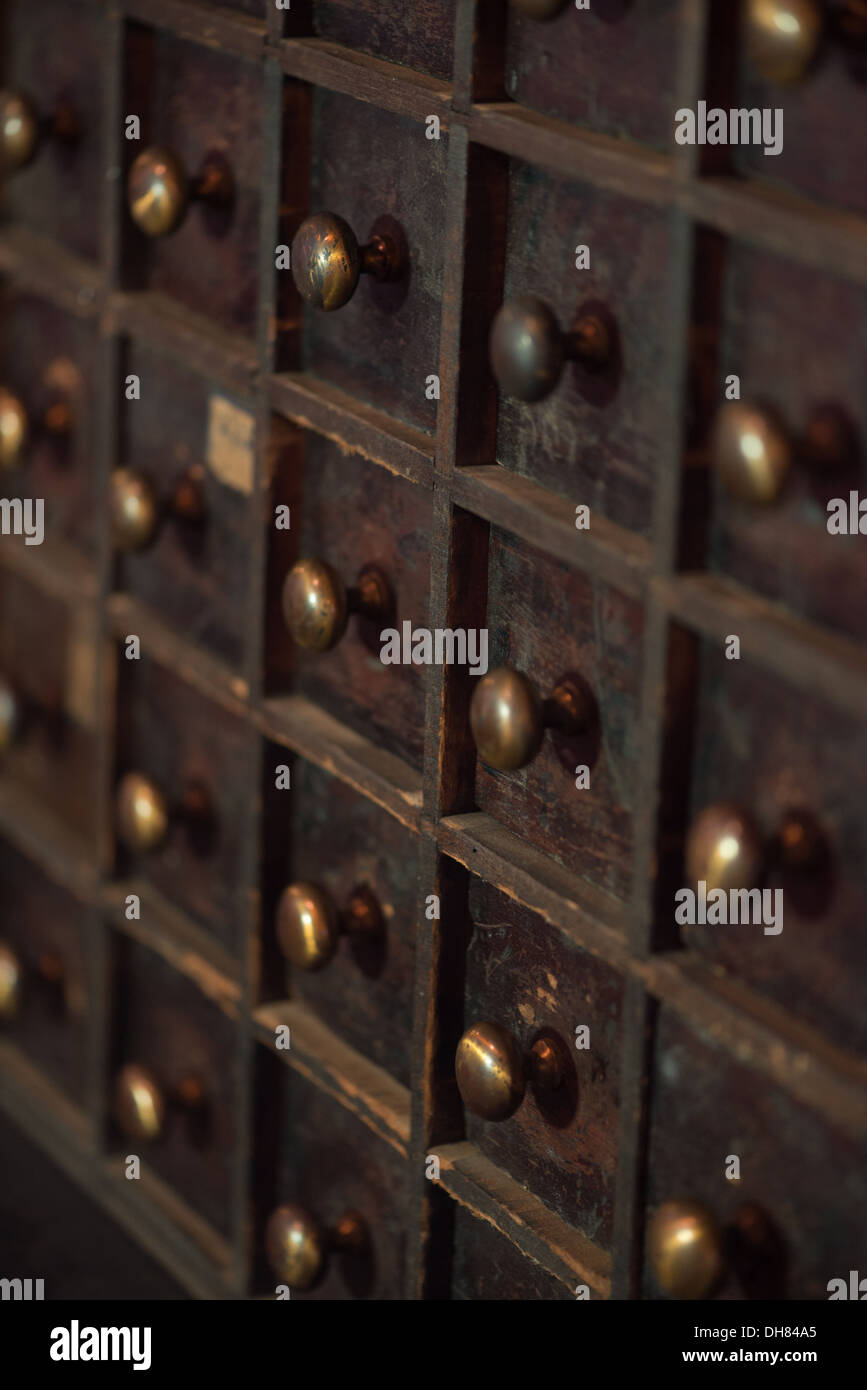 Close up of antique industrial file cabinets Stock Photo