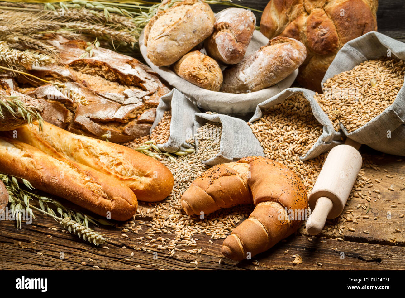 Village baker pantry with all kinds of breads Stock Photo Alamy