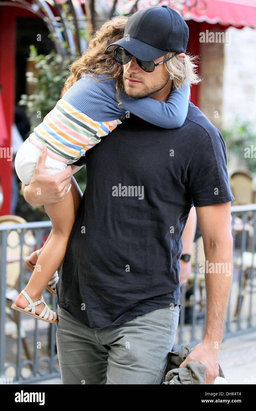 Gabriel Aubry and his daughter Nahla Aubry are seen walking through