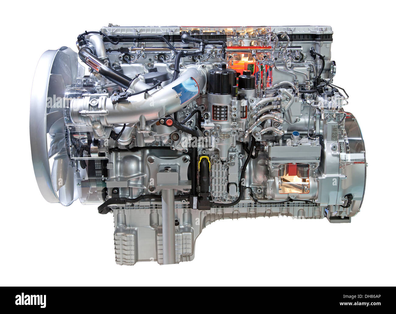 Functional vut-out Model of an Actros engine (Mercedes-Benz) - Actros Blue Efficiency Power unit Stock Photo