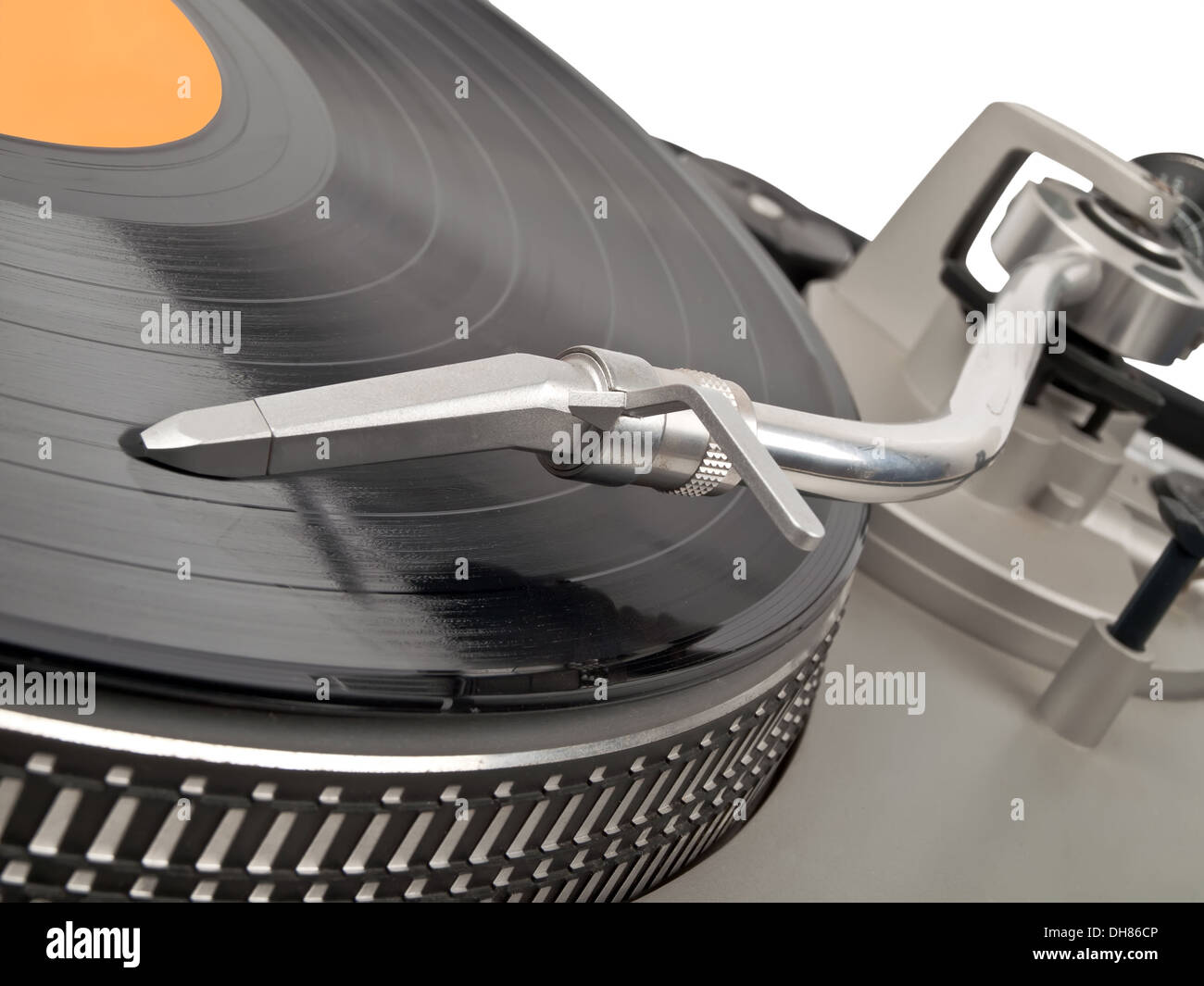 direct drive turntable, record and handle with cartridge Stock Photo