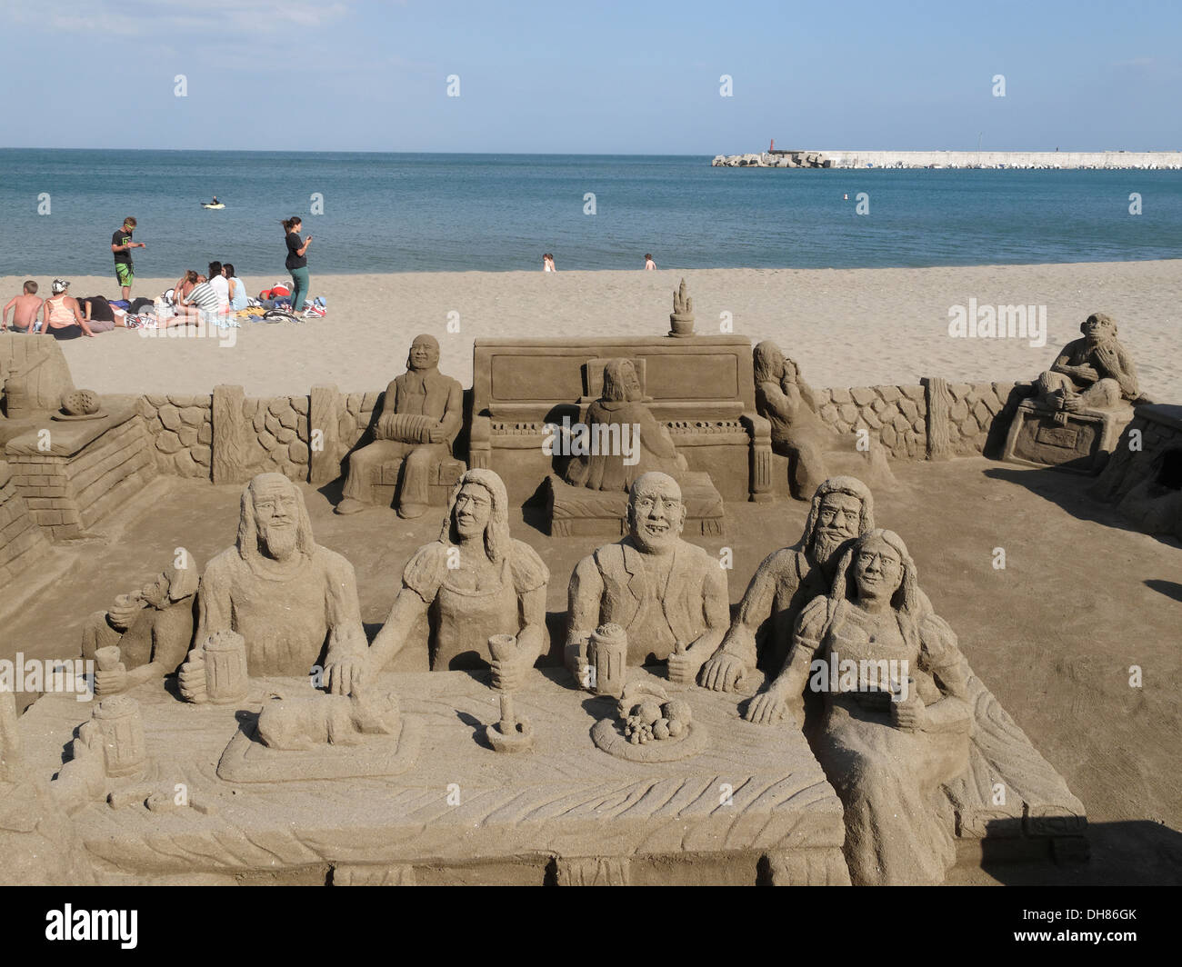 Sand sculptures at Fuengirola, Costa del Sol, Andalusia, Spain. Stock Photo