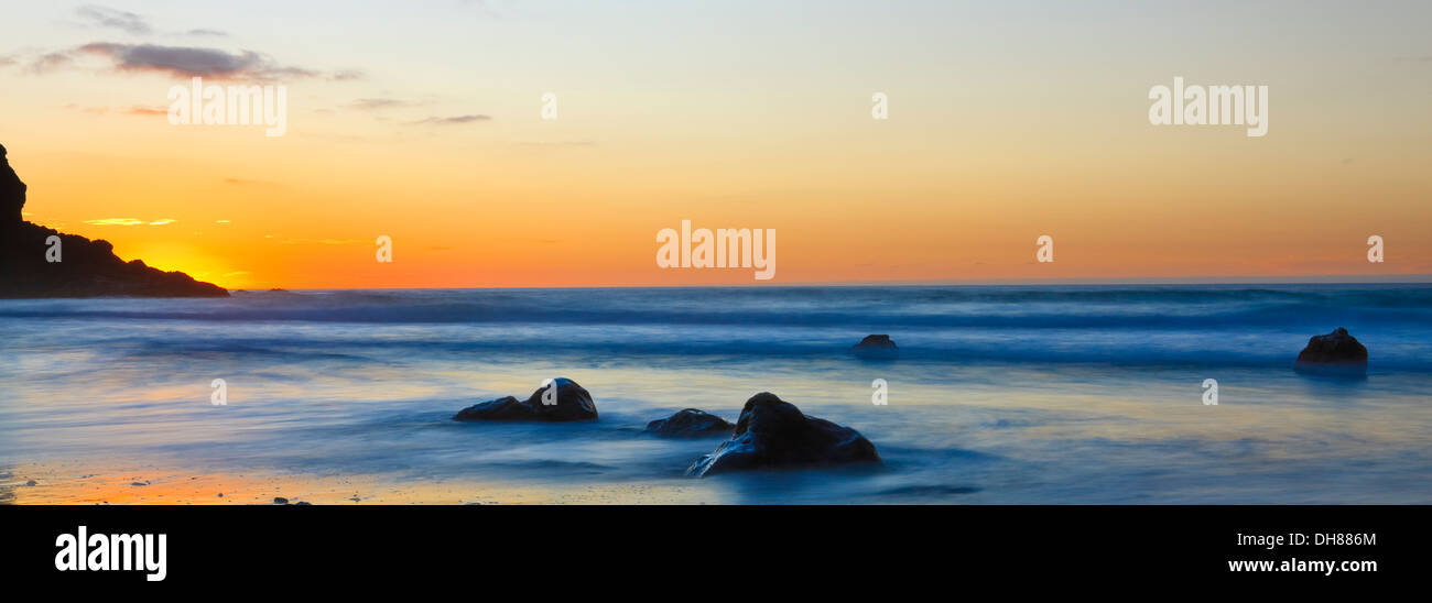 Sunset on empty beach Fuerteventura Canary Islands Spain Stock Photo