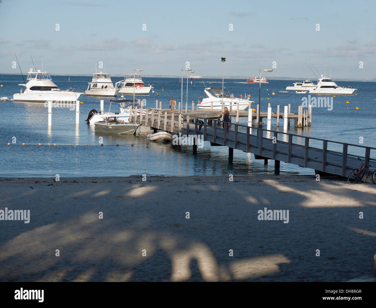 motor cruiser pleasure boats near the  Jetty Rottnest island Western Australia Stock Photo