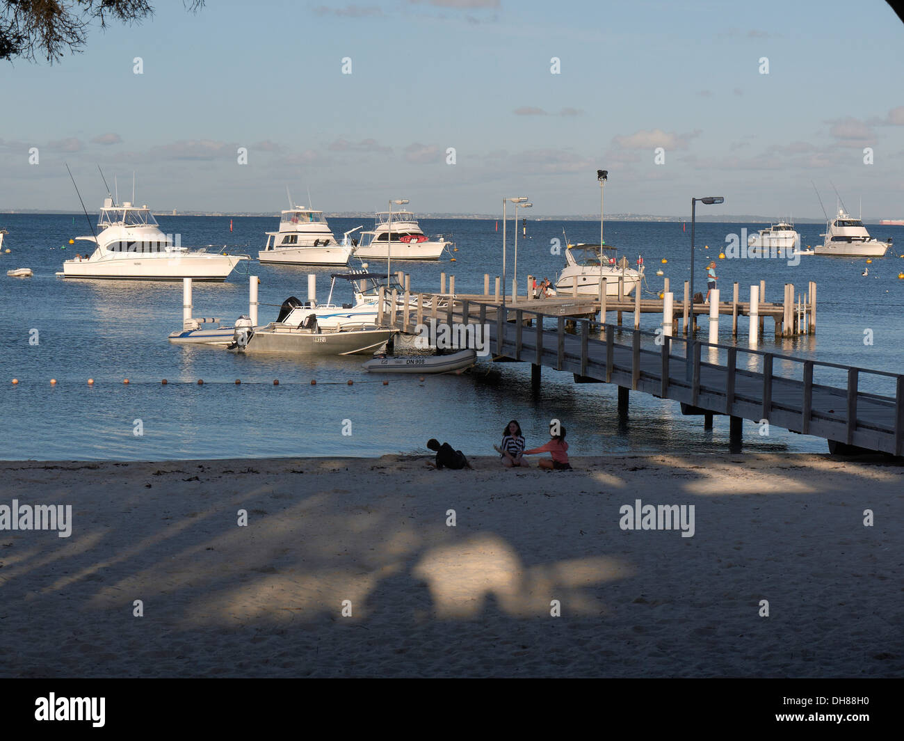 motor cruiser pleasure boats near the  Jetty Rottnest island Western Australia Stock Photo