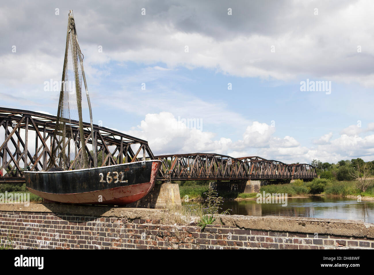 Old fishing boat on the border river Oder Polish German border Old fishing boat on the border river Oder Polish German border