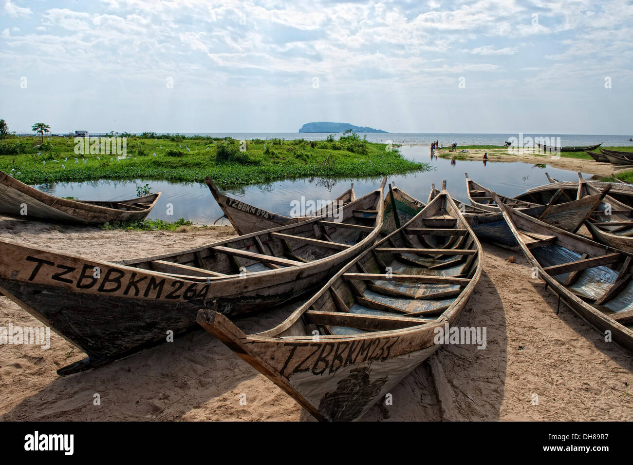 Fishing boats in Bukoba on Lake Victoria, Tanzania, Africa Stock Photo