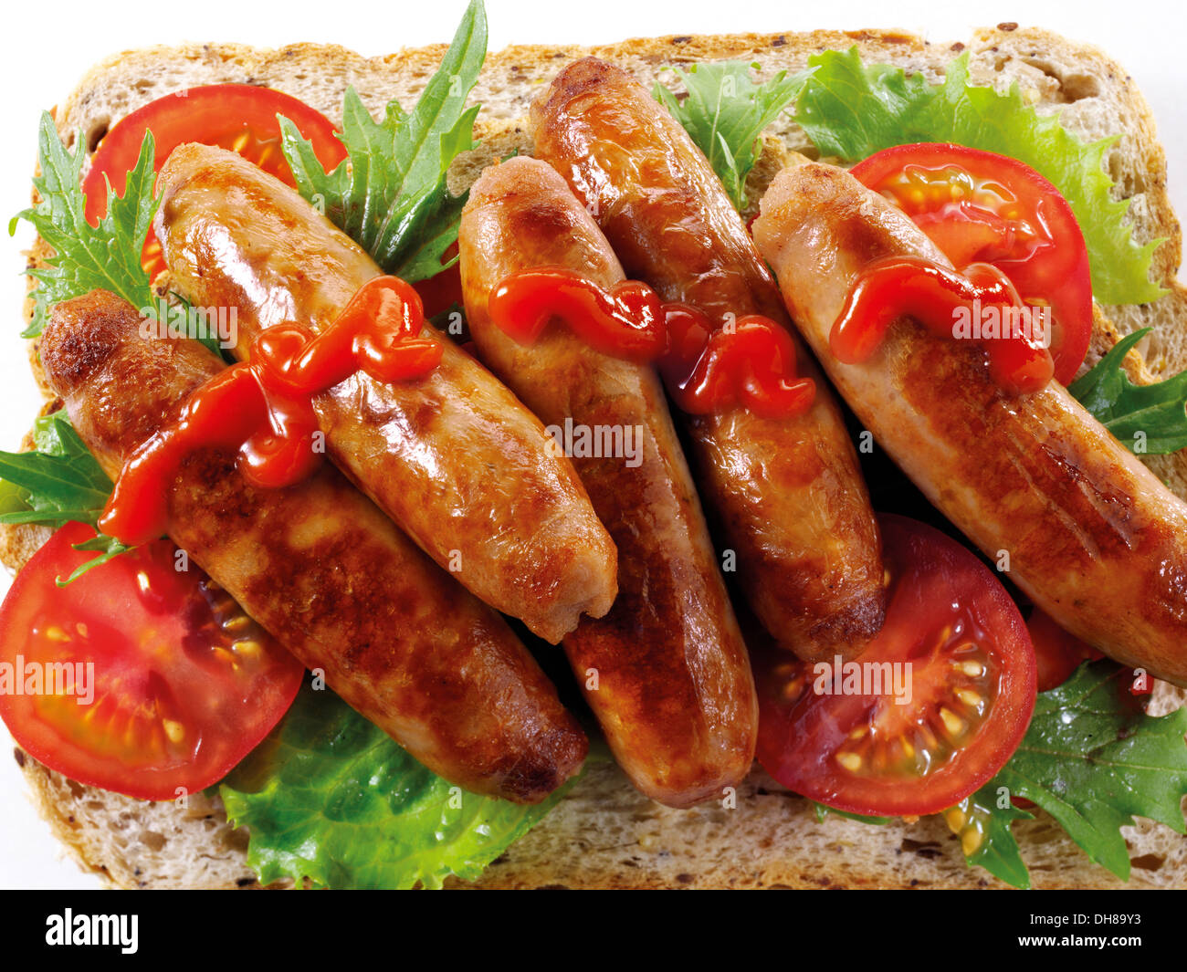 British Food - Sausage Sandwich Stock Photo