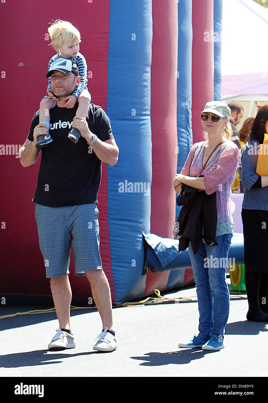 Liev Schreiber holds his son Alexander Pete at a farmers market in Brentwood Los Angeles California - 01.04.12 Stock Photo