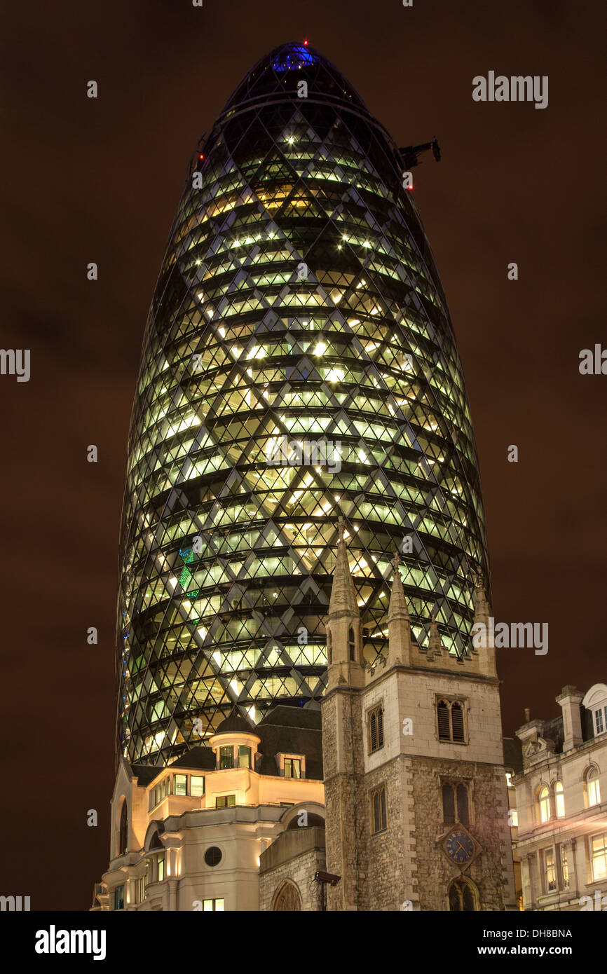 The Gherkin at Night Stock Photo - Alamy