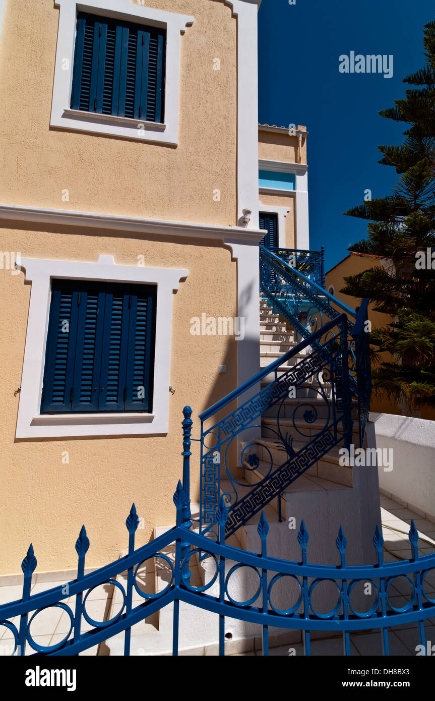 Greek House Railing Decorative blue railings of a house in the greek fishing village of ...