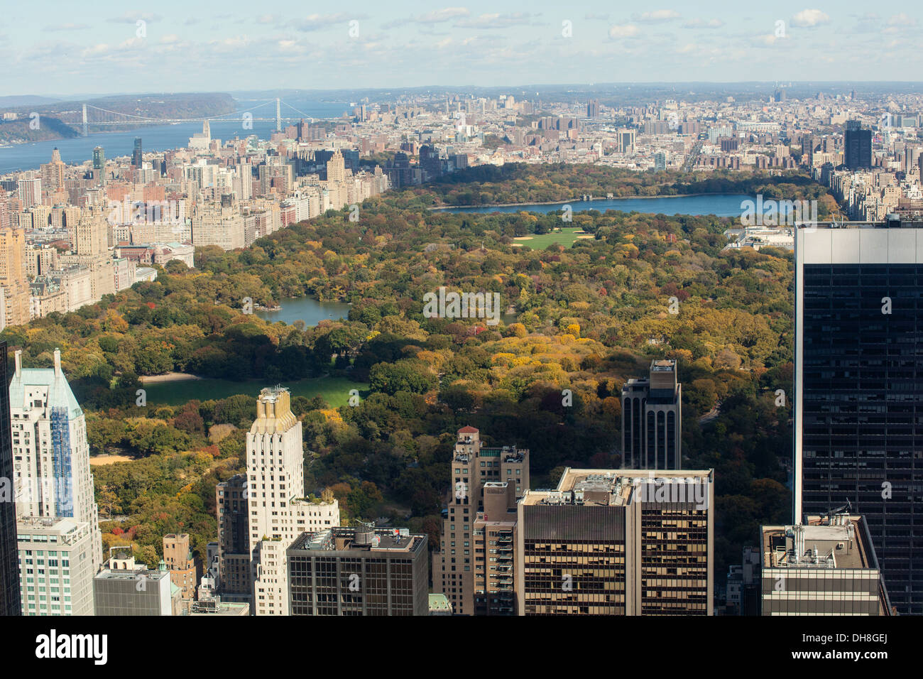 View from the Top of the Rock looking over Central Park, Rockefeller Center observation deck, New York City, NYC, USA, U.S.A Stock Photo