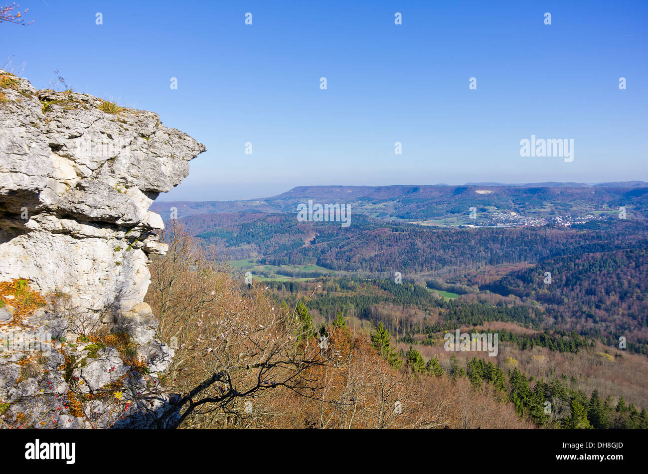 Rock and beautiful landscape, Swabian Alb, Germany. Stock Photo