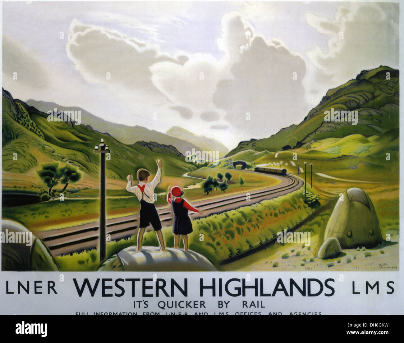 WESTERN HIGHLANDS promotional railway poster about 1925 Stock Photo