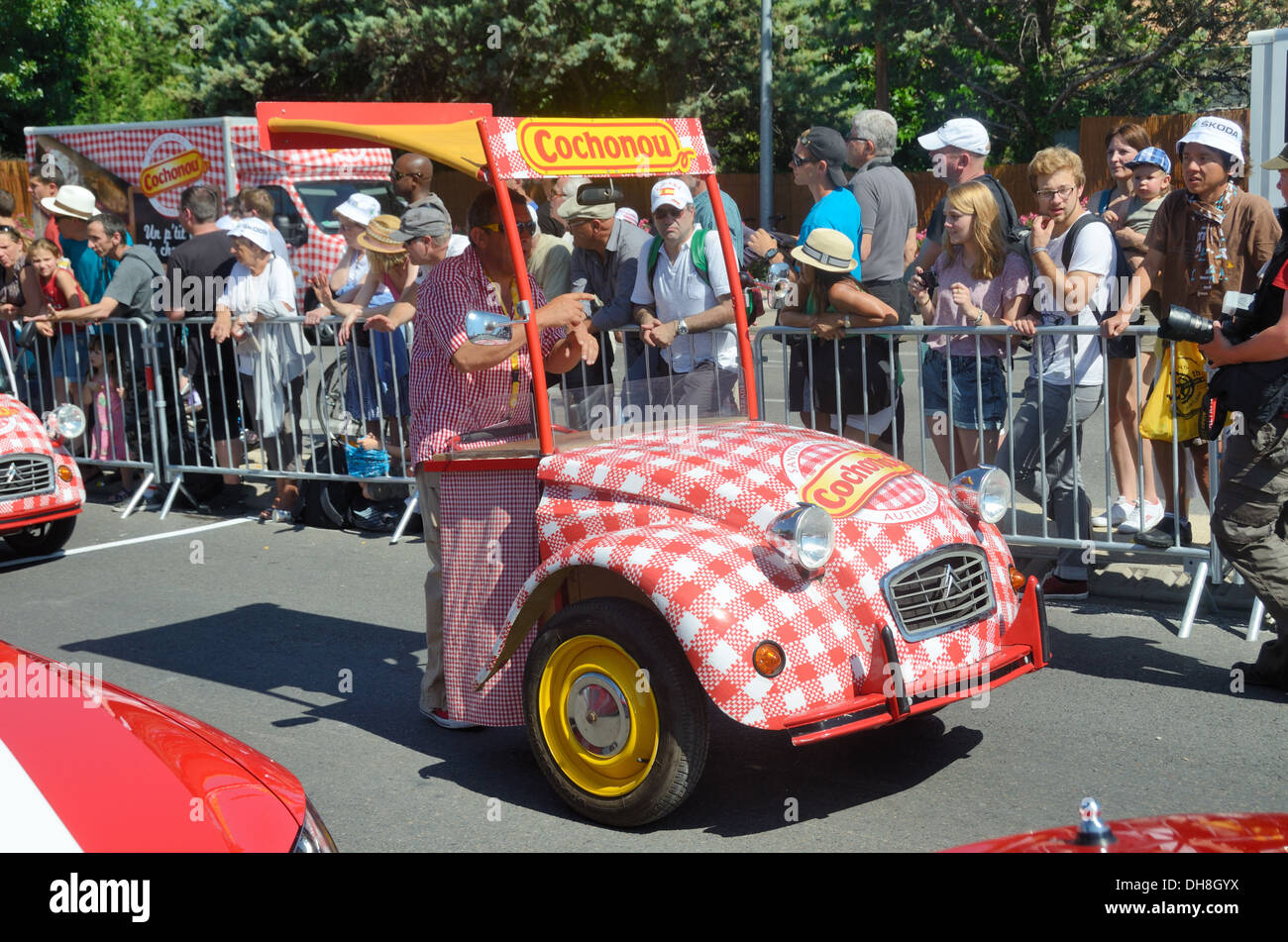 Modified Citroen 2CV, Custom Car or Customised Car Used as Advertising Vehicle during the Tour de France Aix-en-Provence France Stock Photo