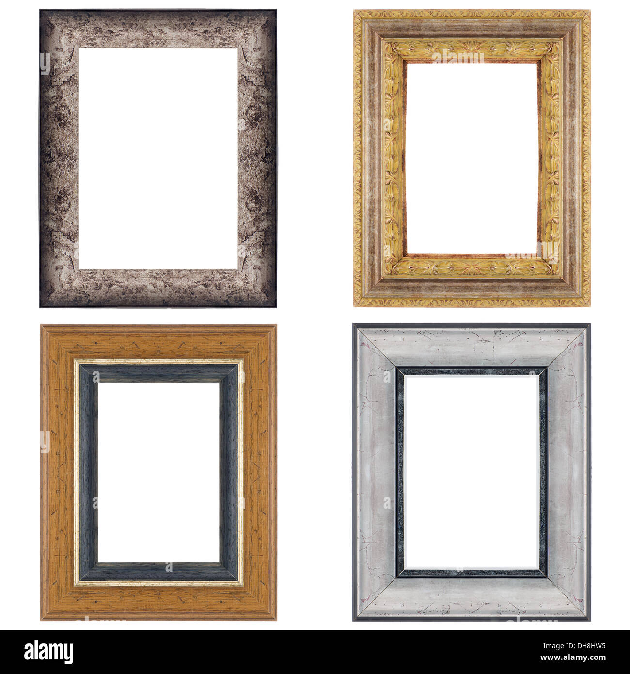 Four picture frames isolated on white background. Stock Photo