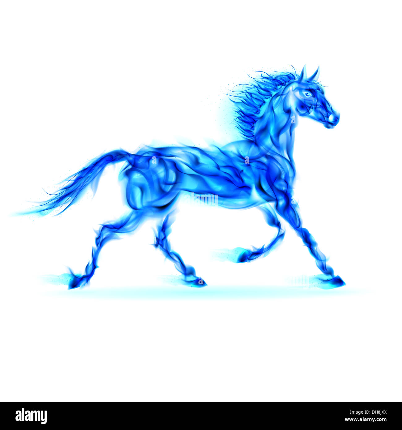 Blue fire horse in motion on white background Stock Photo Alamy