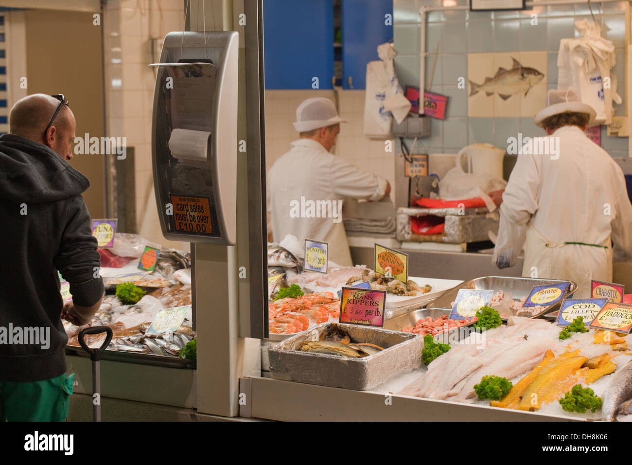 Fish Market Stall. St. Helier, Jersey, Channei Islands. England. UK