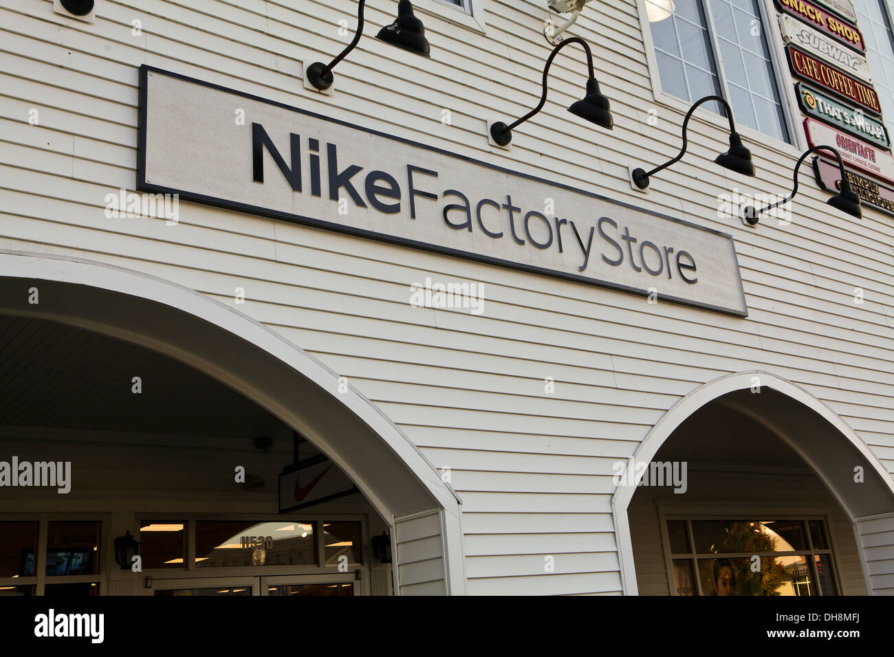 A Nike Factory Store is pictured at Lee Premium Outlets in Lee (MA) Stock Photo