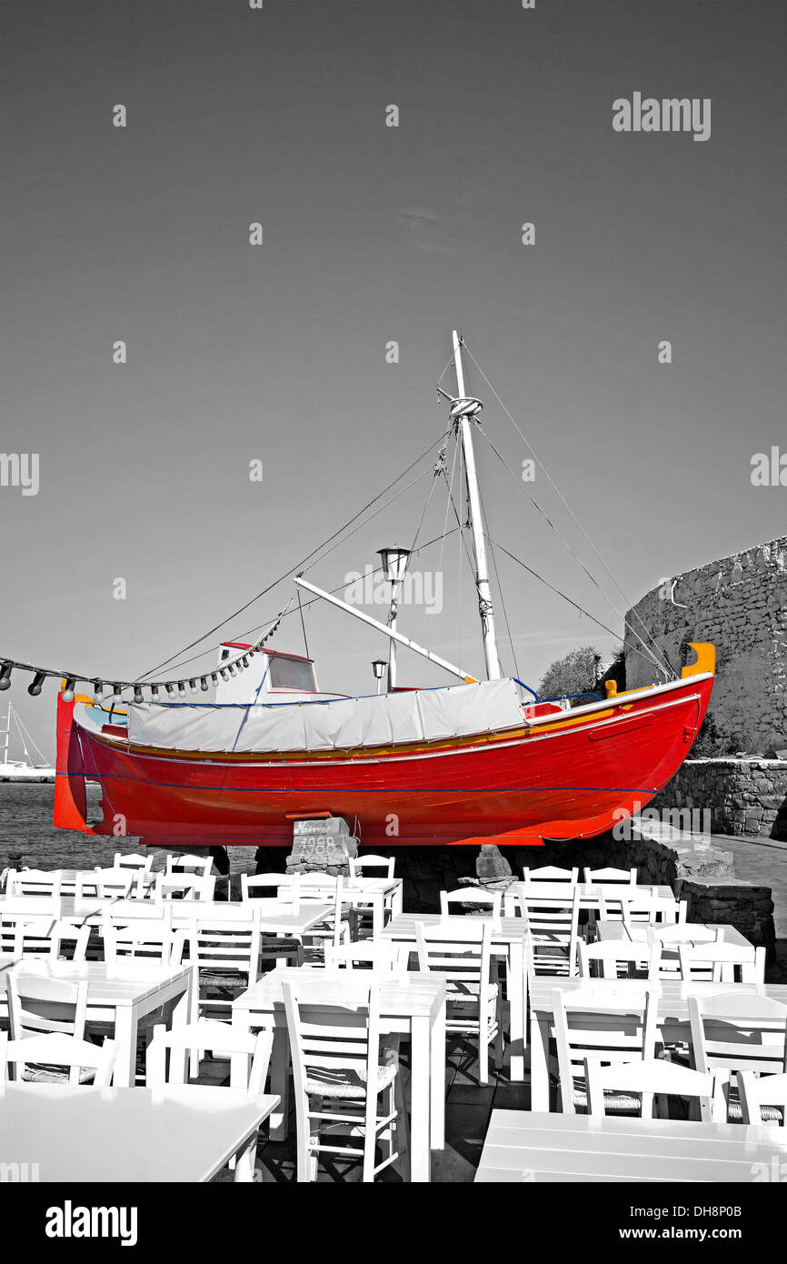 red boat and terrace Stock Photo