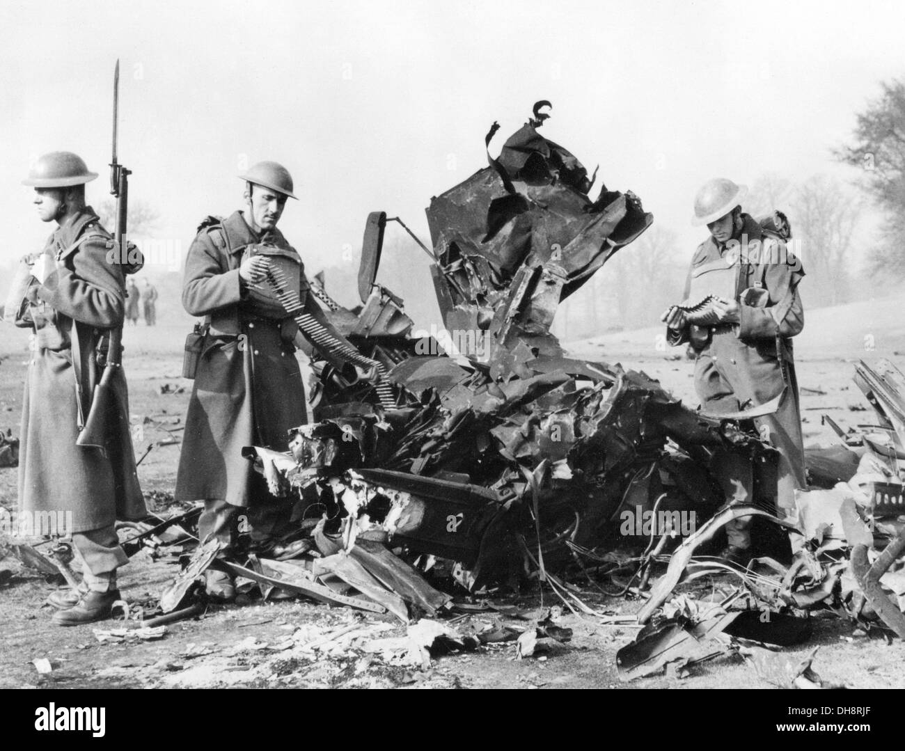 The remains of a German bomber brought down by flak AA AAA fire Stock Photo