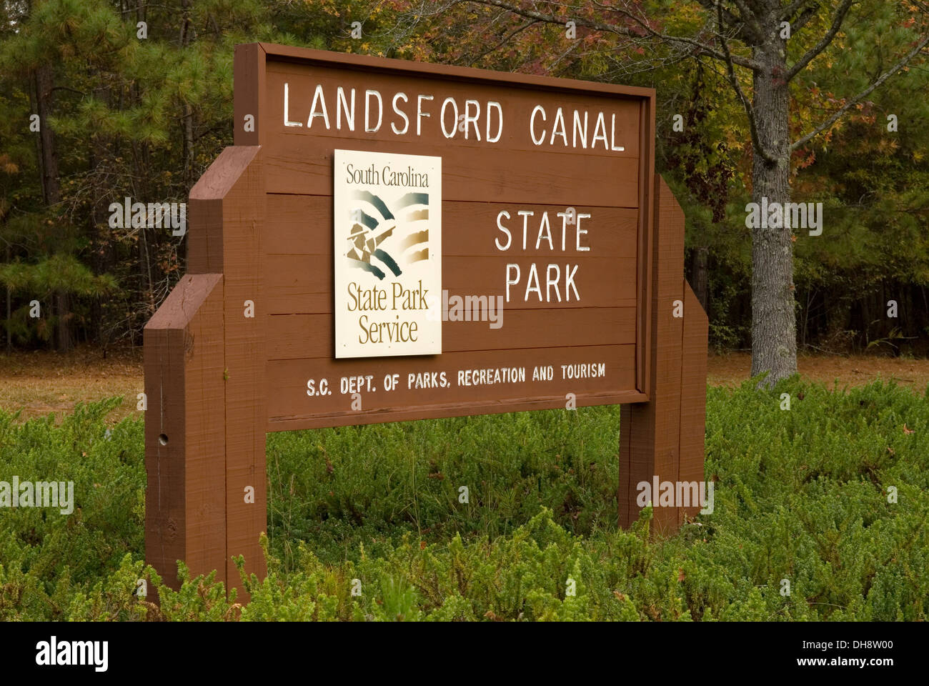 Landsford Canal State Park sign Fort Lawn South Carolina USA Stock