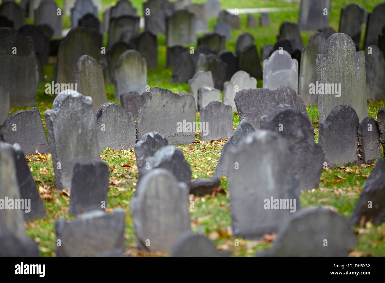 New England headstones in graveyard Stock Photo