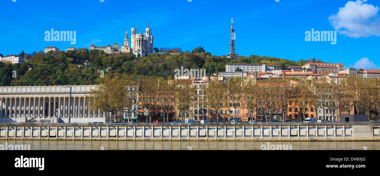 Panoramic view of Lyon with basilica and courthouse Stock Photo