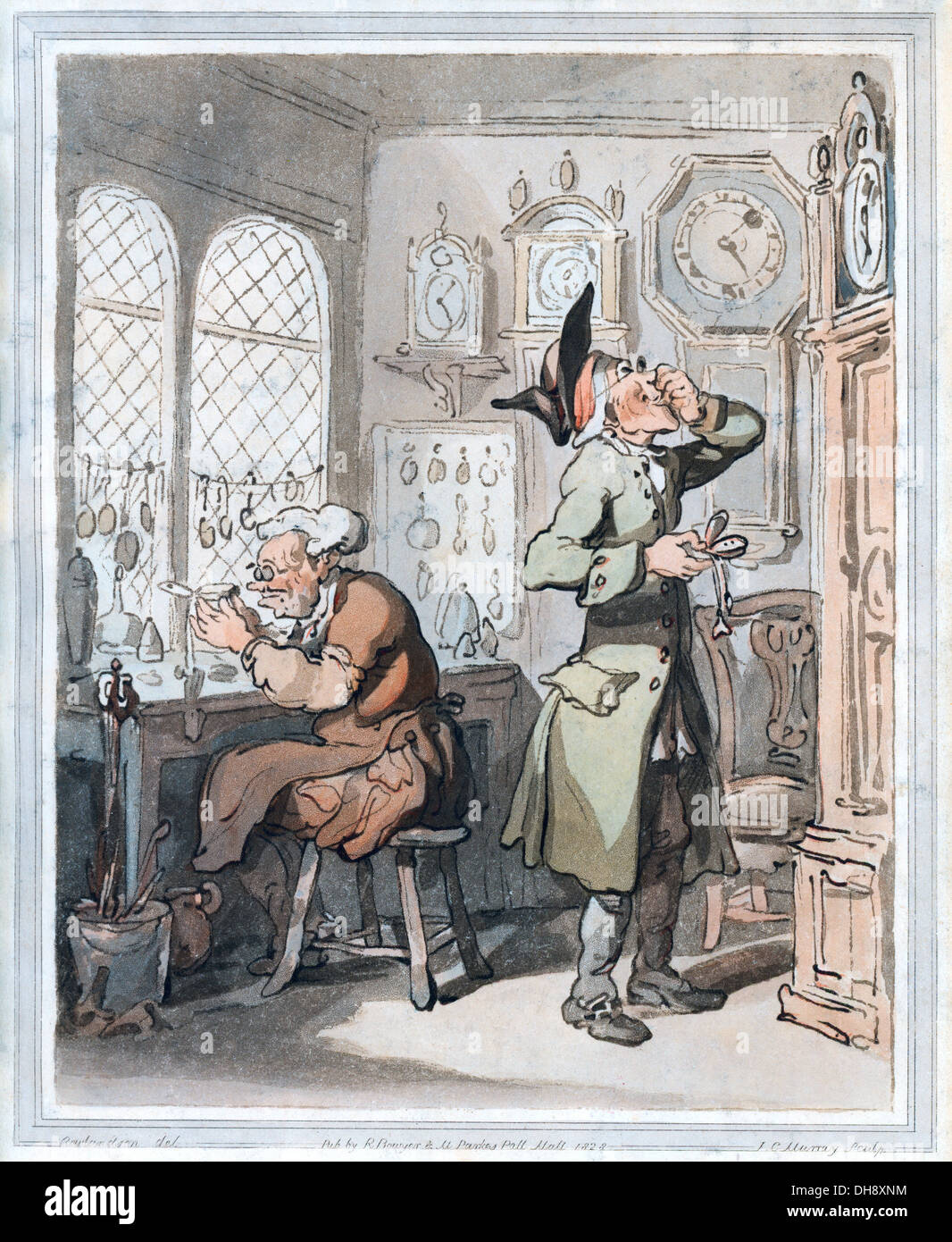 Interior of a Clockmaker's shop 1783 An engraving by artist Thomas Rowlandson (1756-1827) Stock Photo
