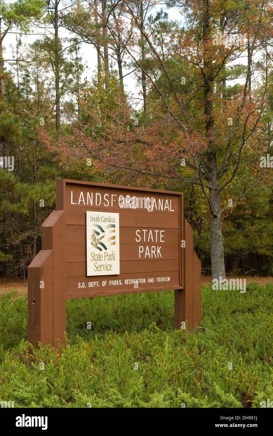 Landsford Canal State Park sign Fort Lawn South Carolina USA. Stock Photo