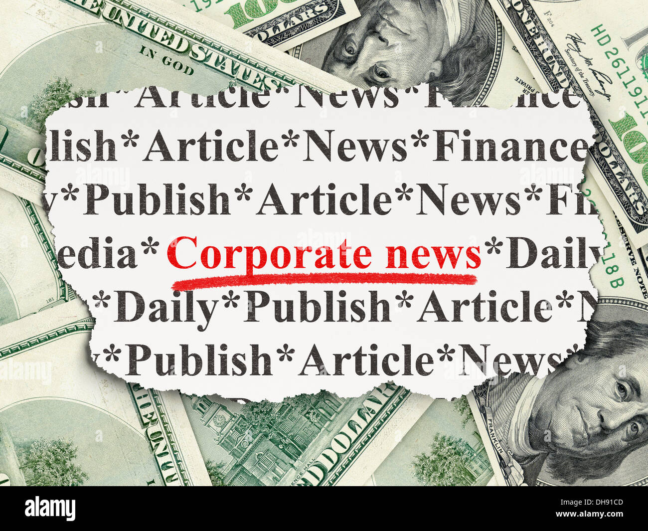 Corporate News on Money background Stock Photo Alamy