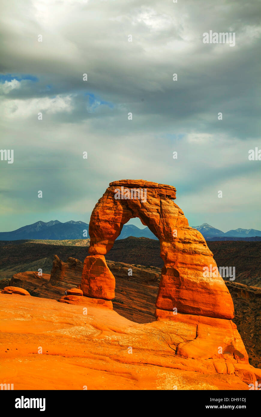 Delicate Arch at the Arches National Park, Utah, USA in the evening light Stock Photo