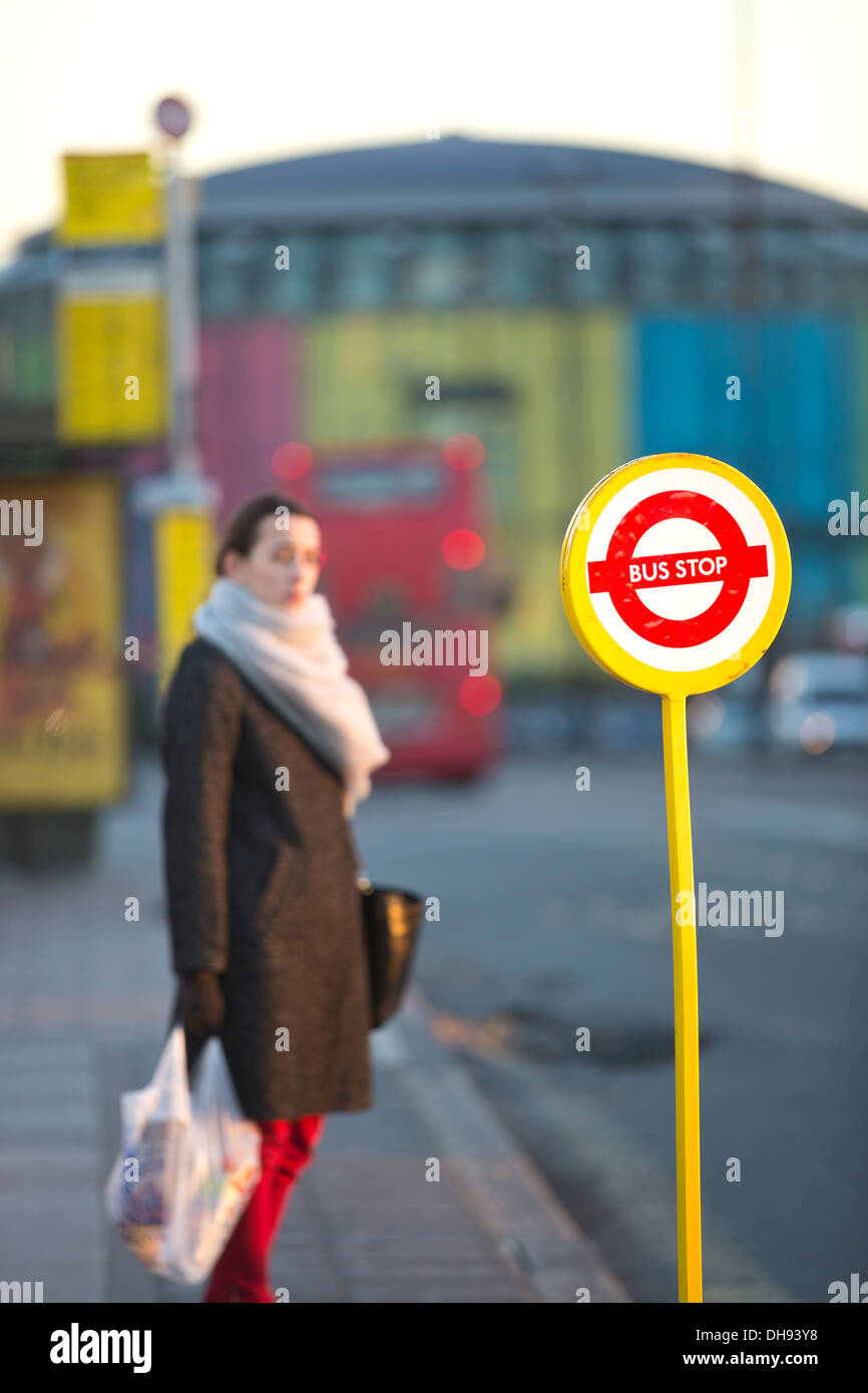 Bus Stop, Waterloo Bridge, London, England, UK Stock Photo