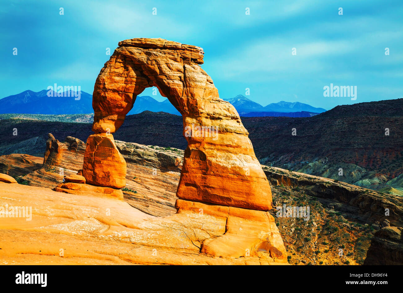 Delicate Arch at the Arches National Park, Utah, USA in the evening light Stock Photo