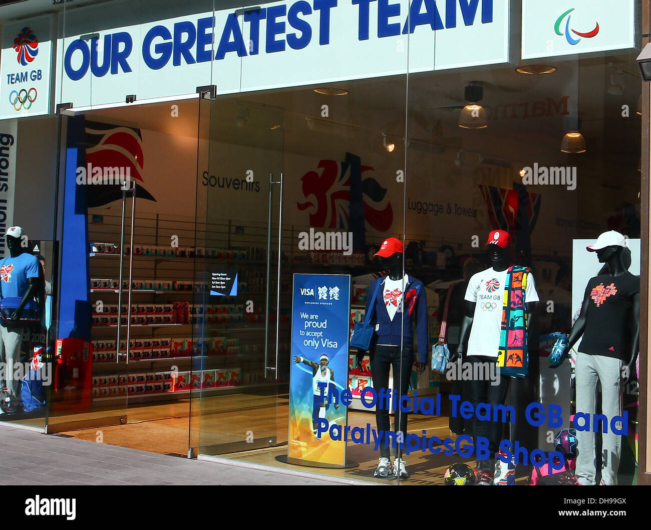 The London Olympic Park John Lewis store selling Olympic merchandise at Westfield Shopping centre in Stratford in east London Stock Photo