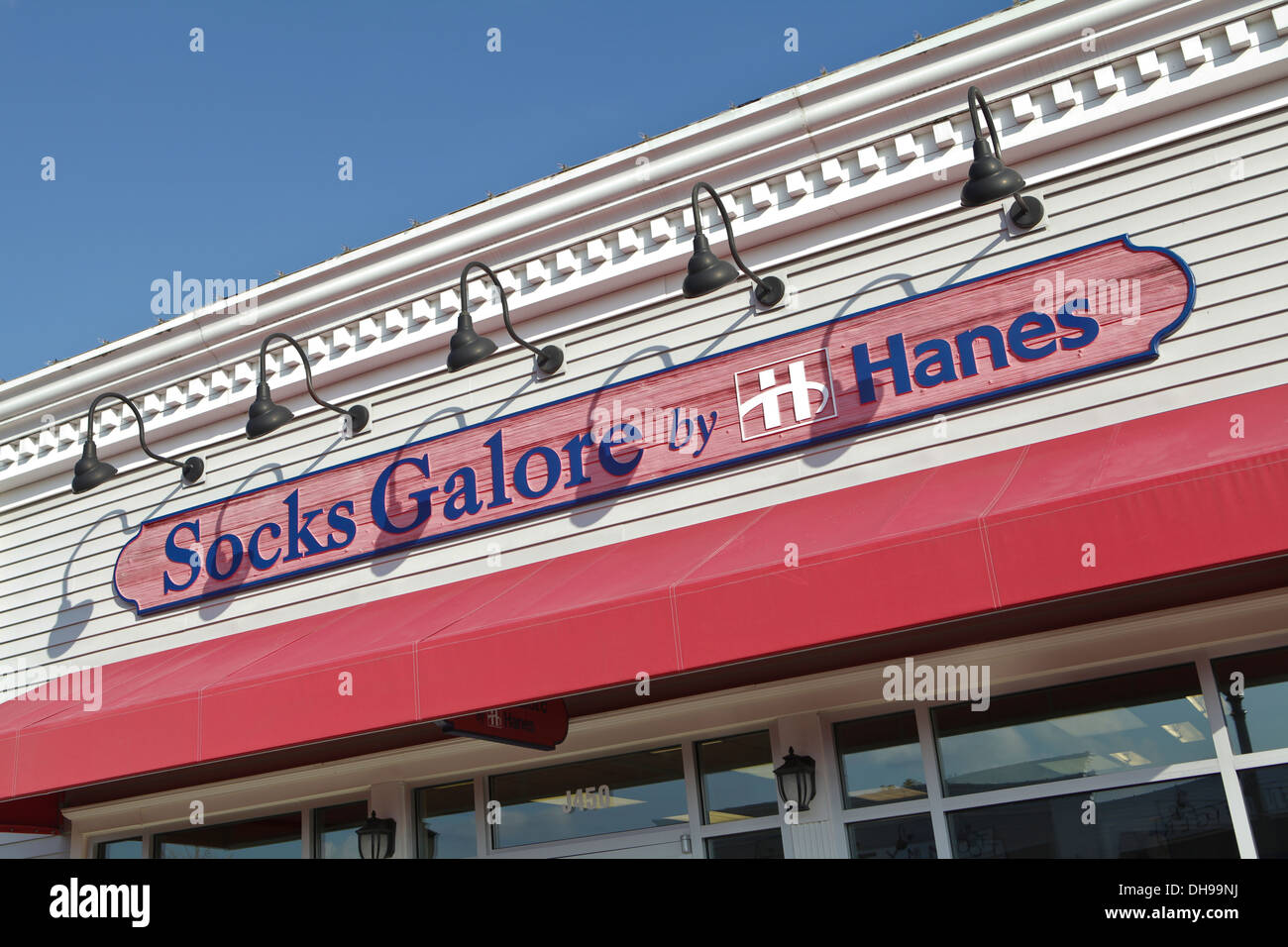 A Socks Galore by Hanes store is pictured at Lee Premium Outlets in Lee (MA) Stock Photo
