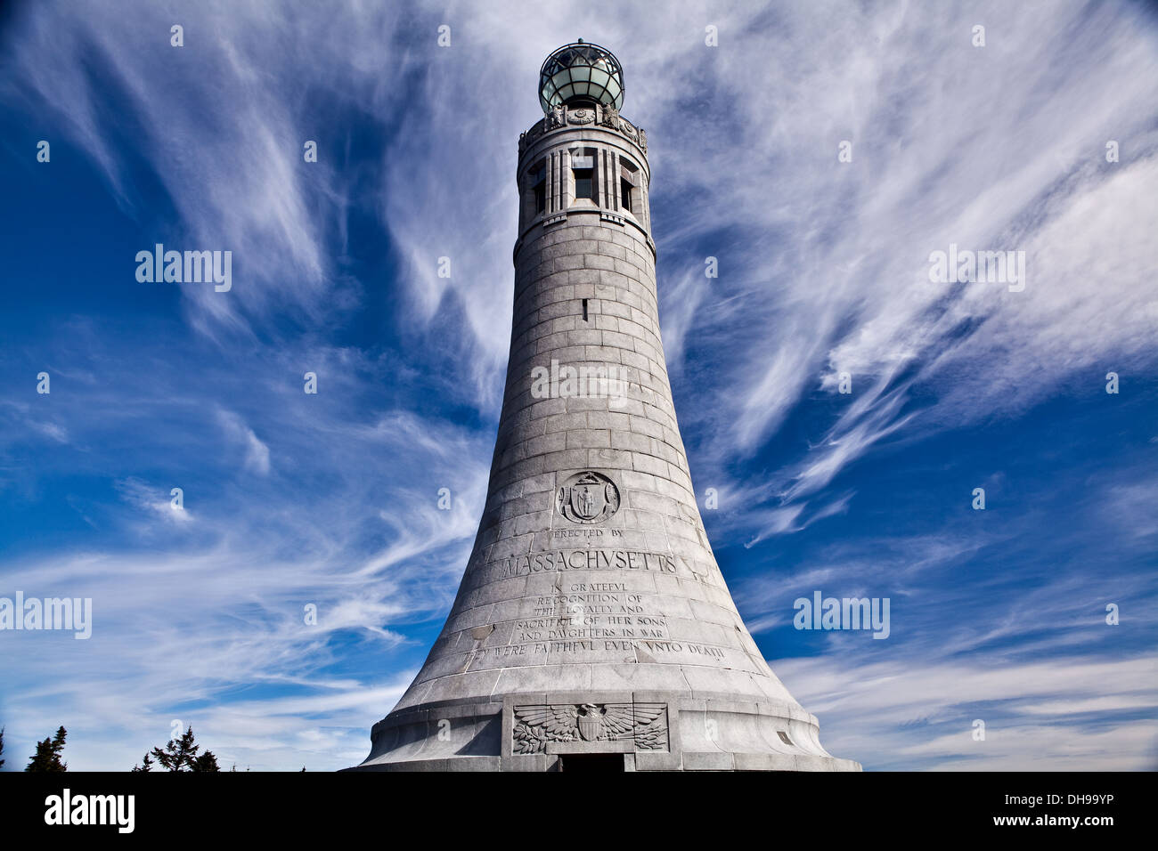 Massachusetts Veterans War Memorial Tower is pictured on Mount Greylock summit in Berkshire county Stock Photo