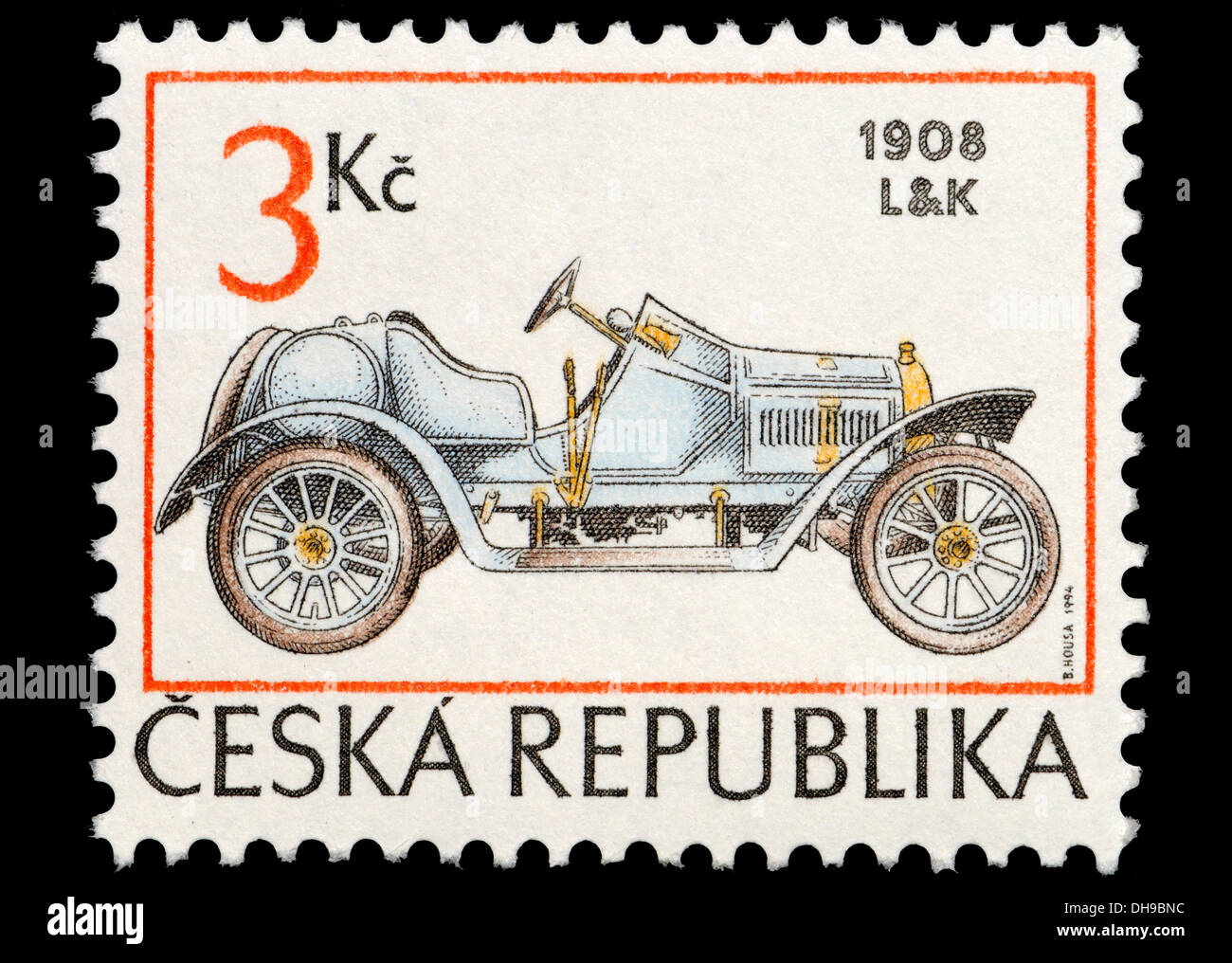 Czech Republic postage stamp: Laurin & Klement (later Škoda) model BS, 1908 Stock Photo