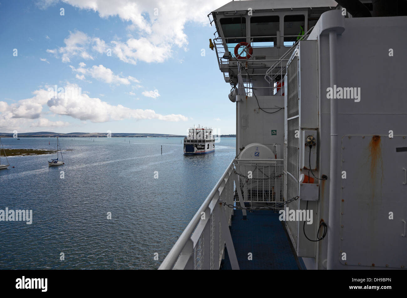 Wight Sun vehicle and passenger ferry taken from deck of Wight Light
