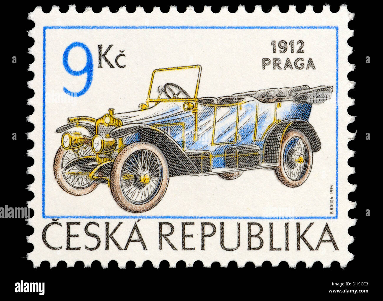Czech Republic postage stamp: Praga Grand (1912) car Stock Photo