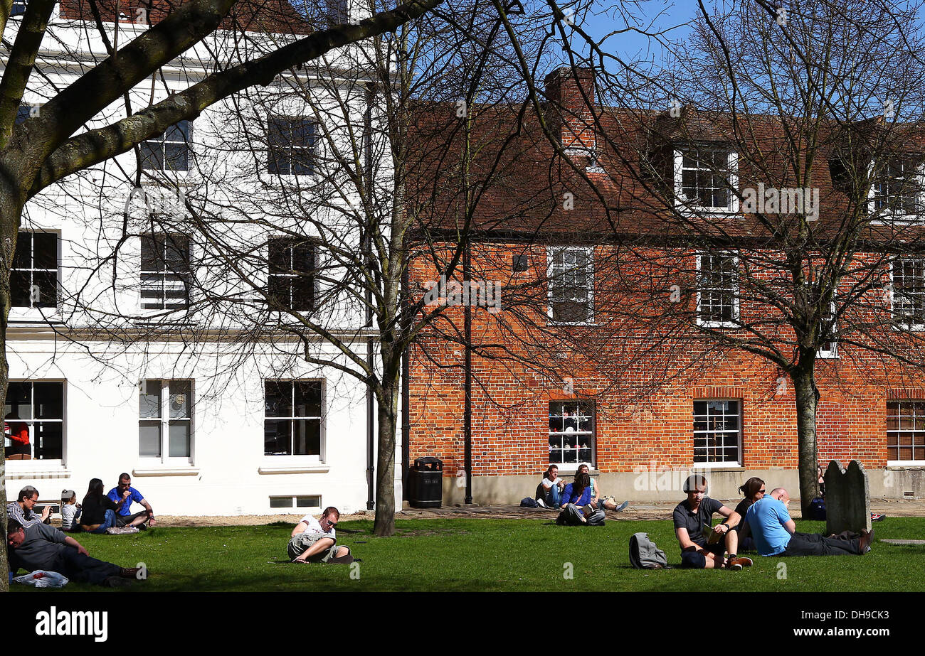 People enjoying the sunny weather in Winchester Winchester, Hampshire
