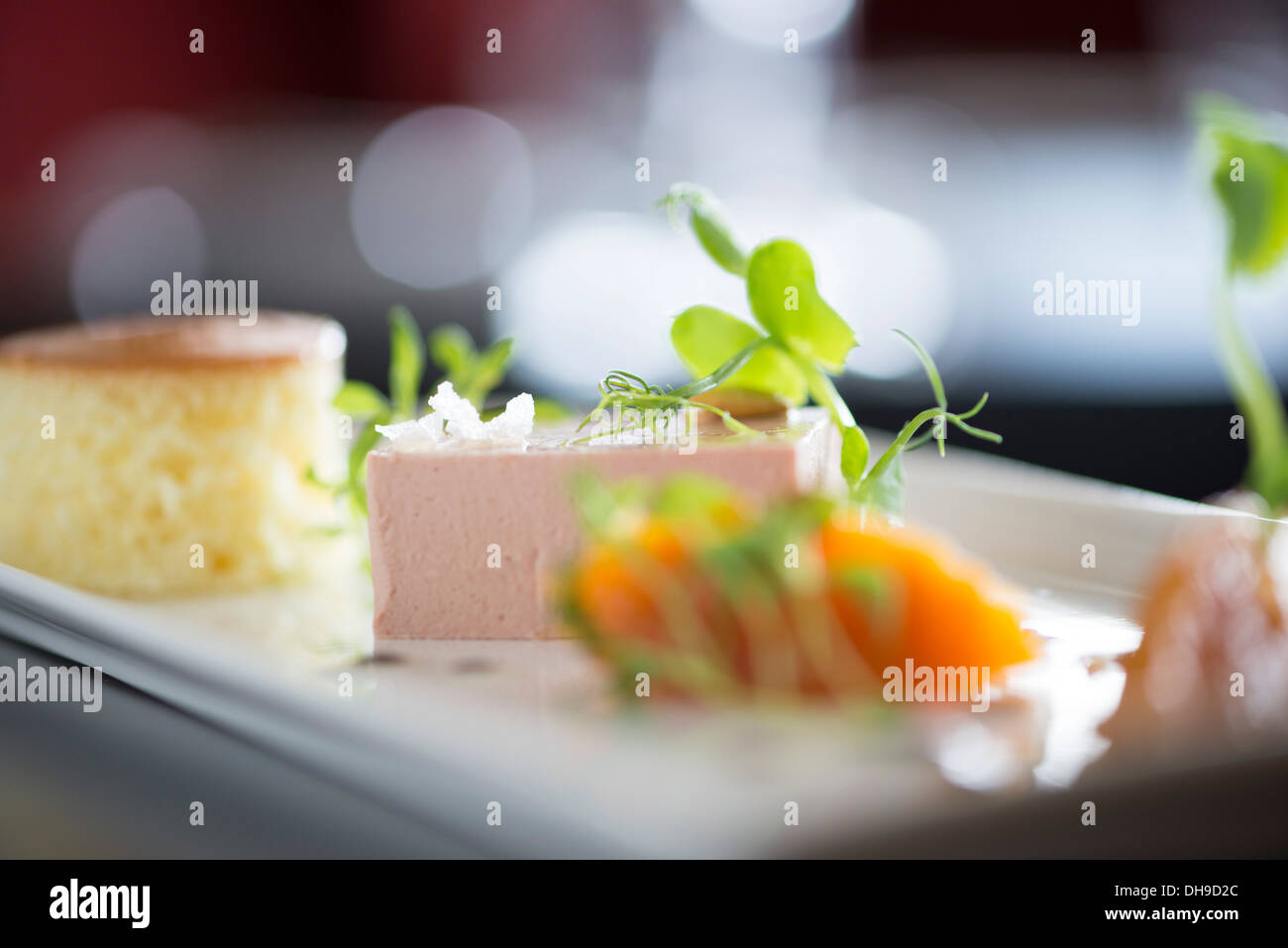 Pate, brioche and marmalade food from a fine dining restaurant Stock Photo