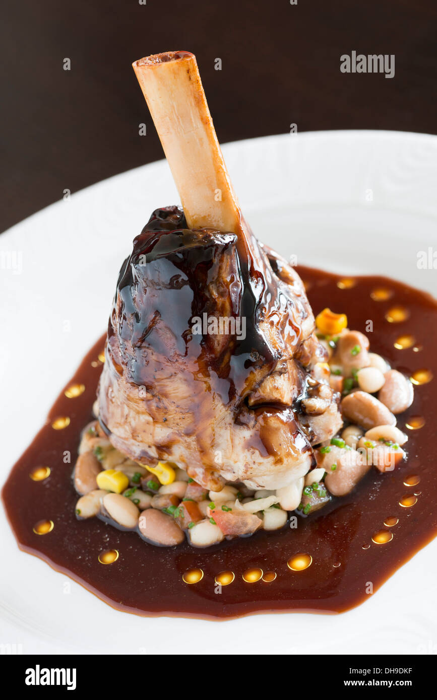 Lamb shank food from a fine dining restaurant Stock Photo