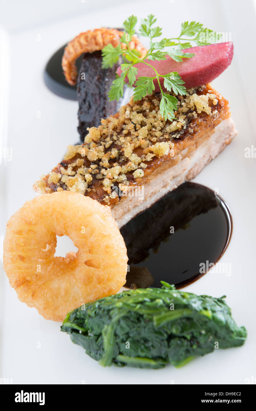 Loin of pork food from a fine dining restaurant Stock Photo - Alamy