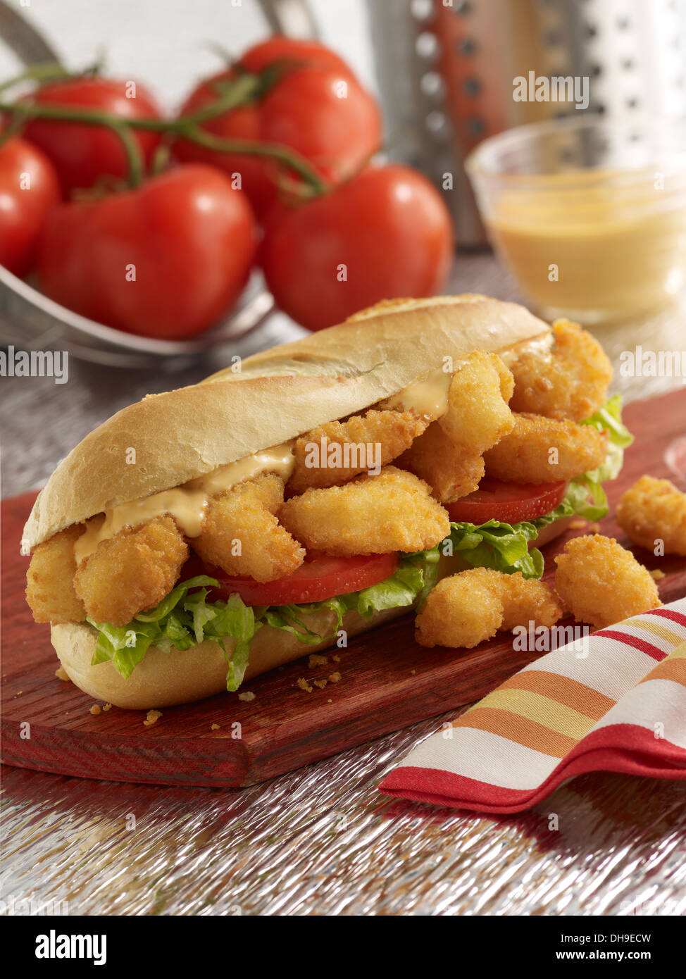 Fried Shrimp Po Boy sandwich Stock Photo