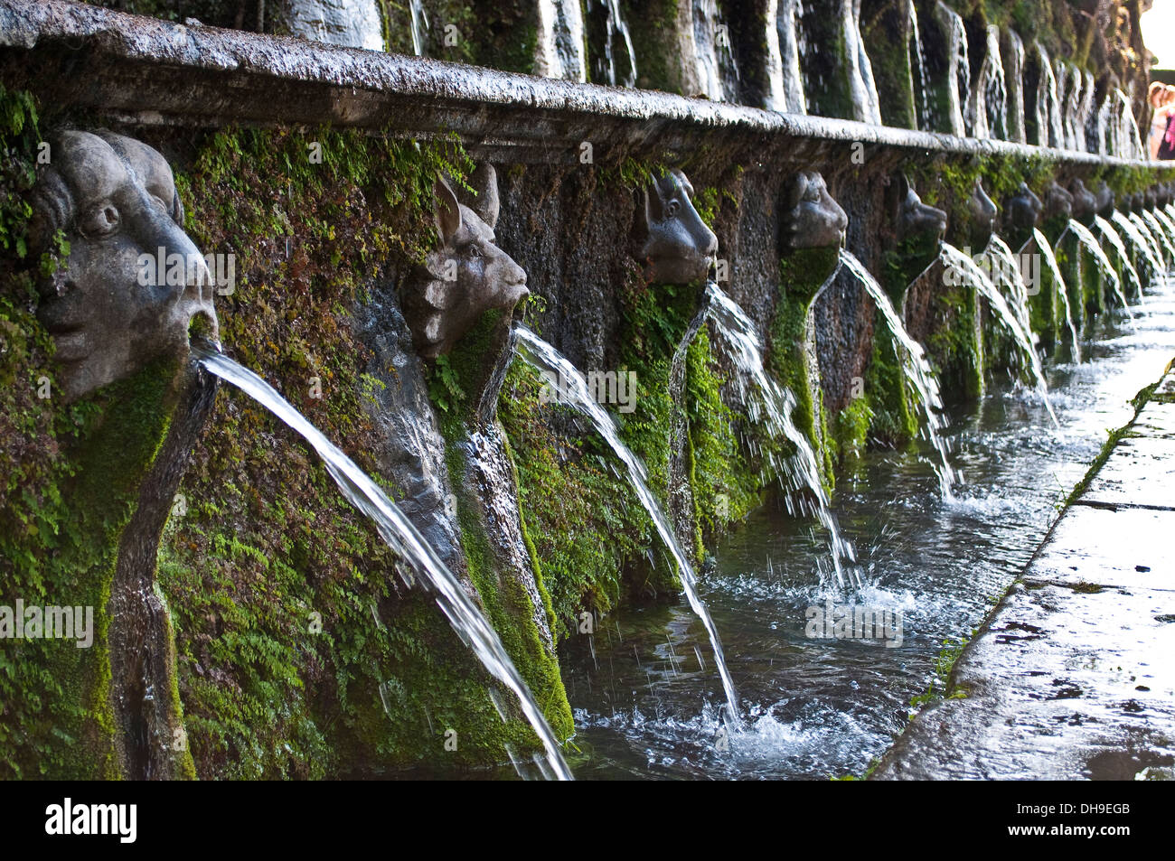 Animal head fountains in The Hundred Fountains avenue, Le Cento Fontane, Villa d'Este, Tivoli, Lazio, Italy Stock Photo