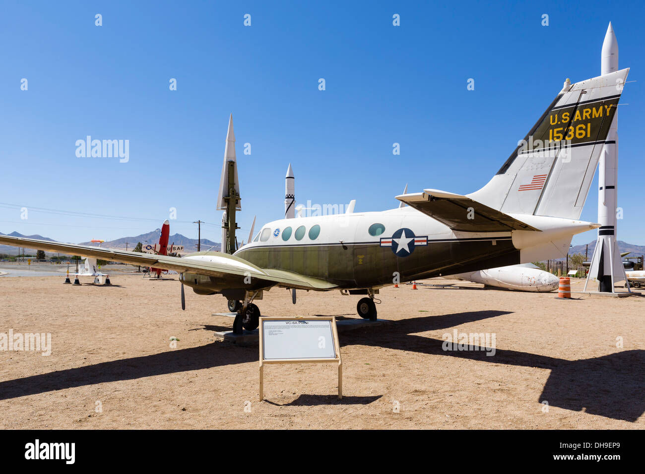 The VC-6A aircraft used by Dr Wernher von Braun, Missile Park at White Sands Missile Range, near Alamogordo, New Mexico, USA Stock Photo