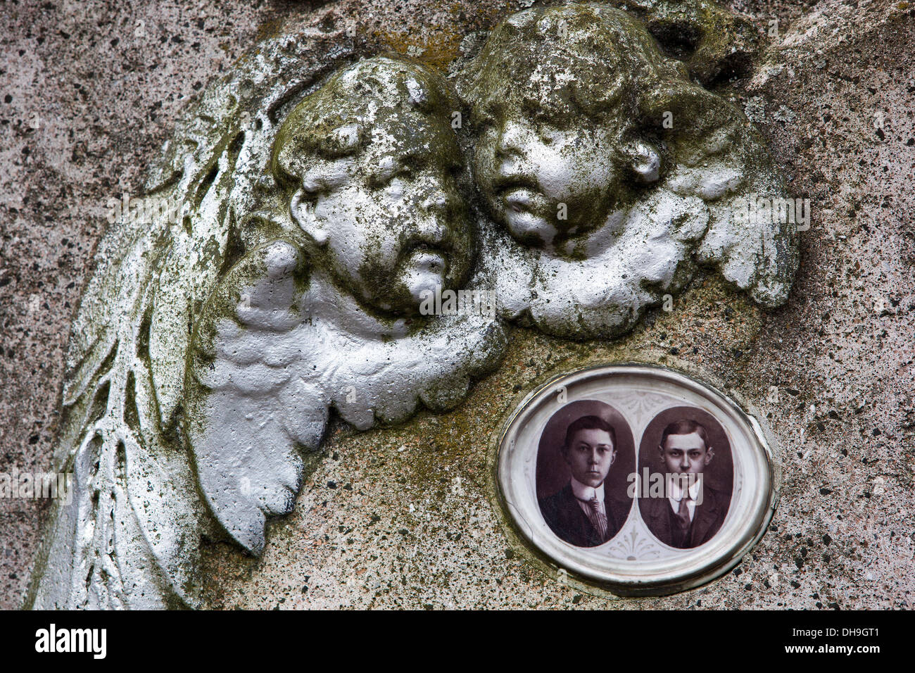 Close up cemetery angel on grave Czech Republic Stock Photo